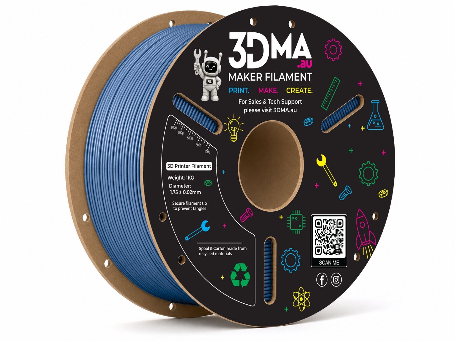 3DMA 3DMA - Alloy PLA - Titanium Blue - 1.75 mm - 1000 g