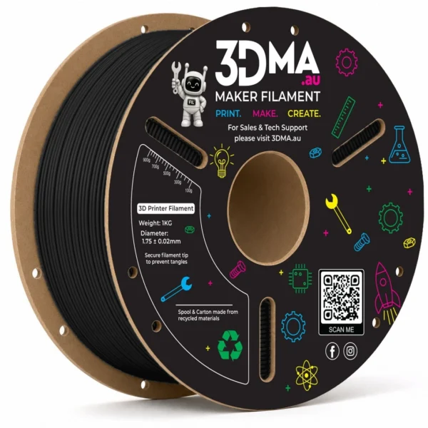 3DMA Core PLA Black 3D printer filament spool