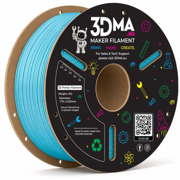 3DMA Core PLA Coastal Blue 3D printer filament spool
