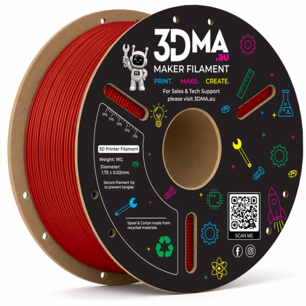 3DMA Core PLA Crimson Red 3D printer filament spool