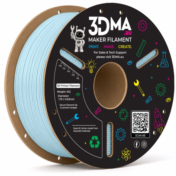 3DMA Core PLA Ice Blue 3D printer filament spool
