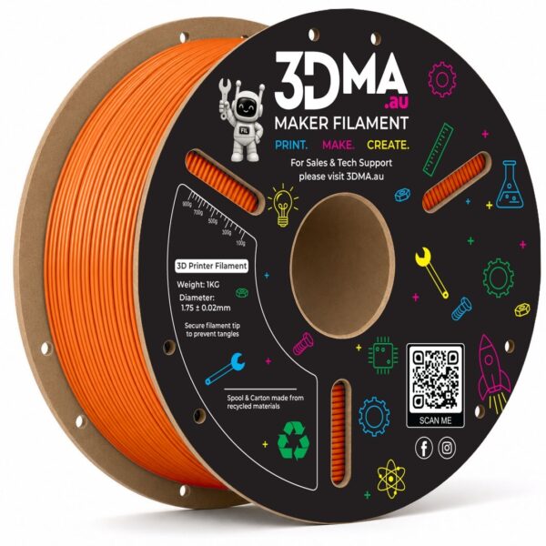 3DMA Core PLA Orange 3D printer filament spool