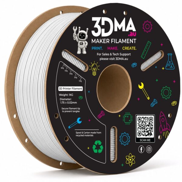 3DMA Core PLA White 3D printer filament spool