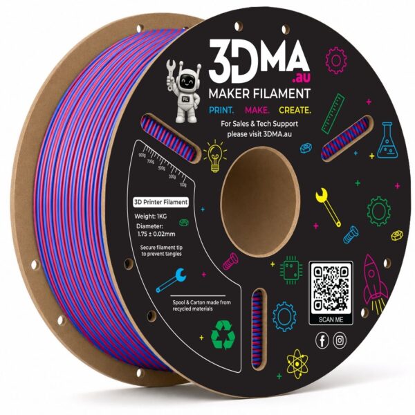 3DMA Dual-Silk PLA Red/Blue 3D printer filament spool