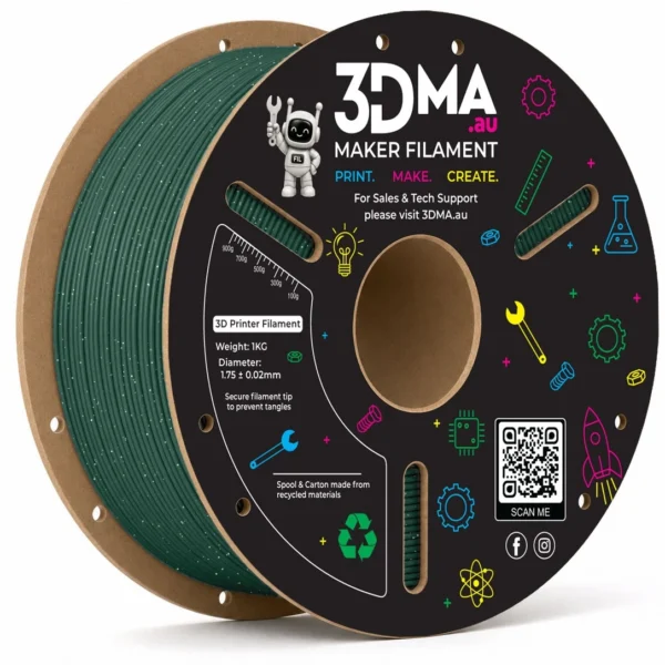 3DMA Glitter PLA Green 3D printer filament spool