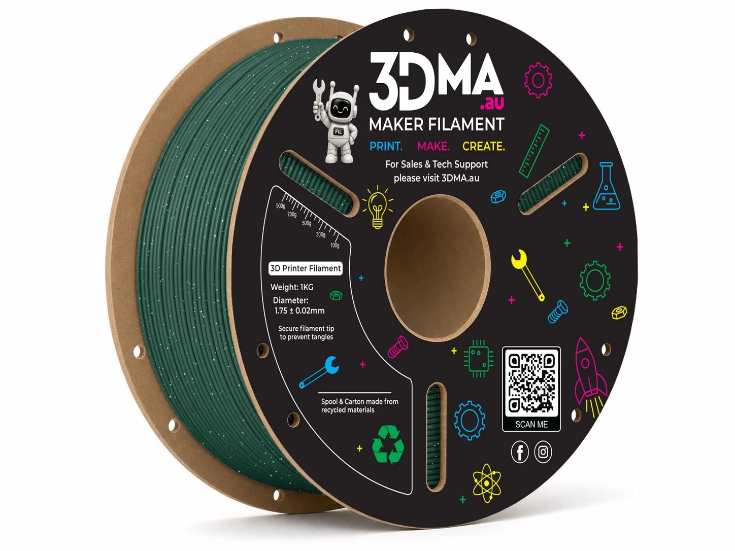 3DMA 3DMA - Glitter PLA - Green - 1.75 mm - 1000 g