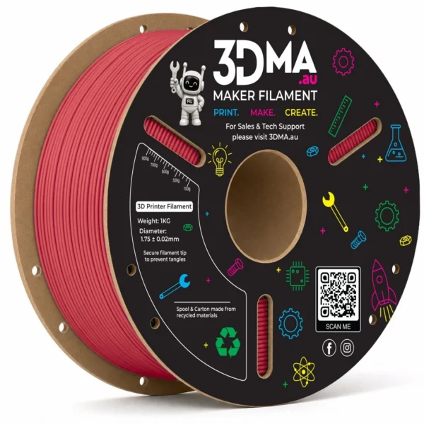 3DMA Matte PLA Cherry Red 3D printer filament spool