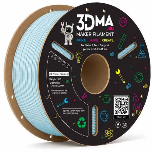 3DMA Matte PLA Glacier Blue 3D printer filament spool