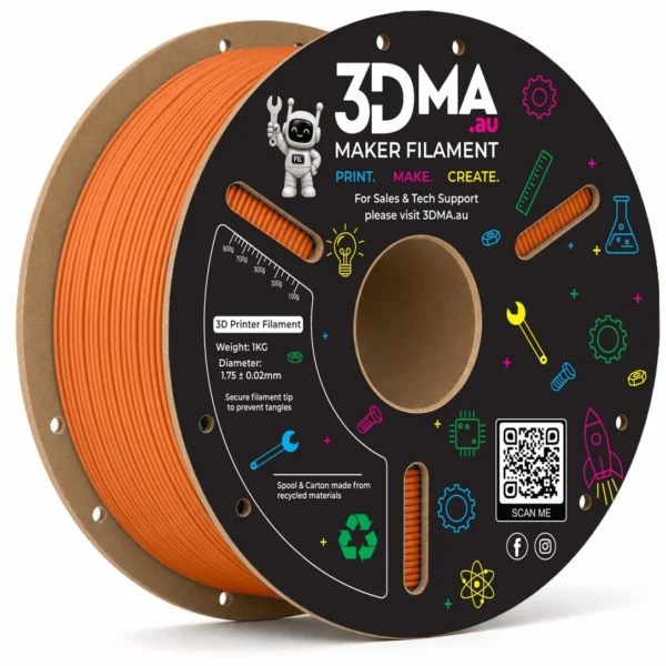3DMA Matte PLA Sunburst Orange 3D printer filament spool