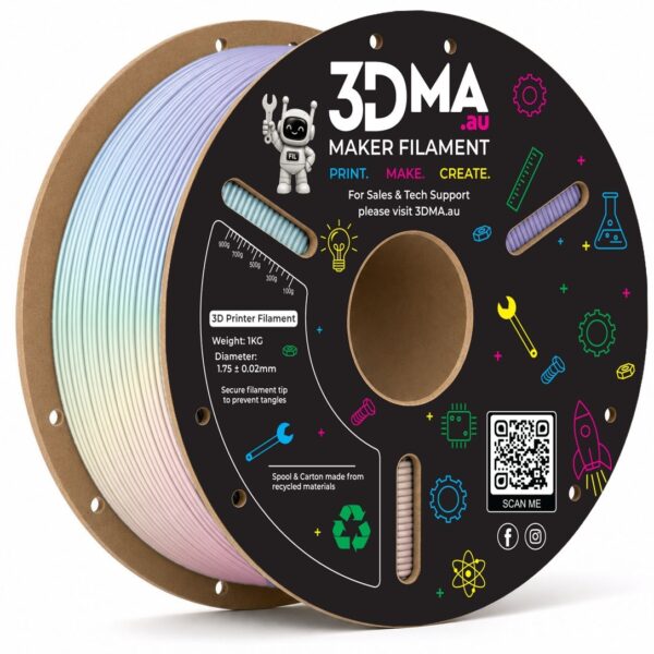 3DMA Rainbow-Silk PLA Gelato Swirl 3D printer filament spool