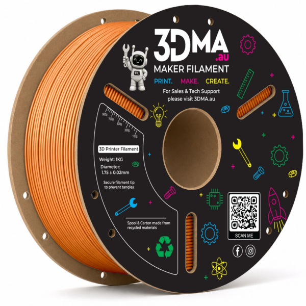3DMA Silk PLA Amber Orange 3D printer filament spool