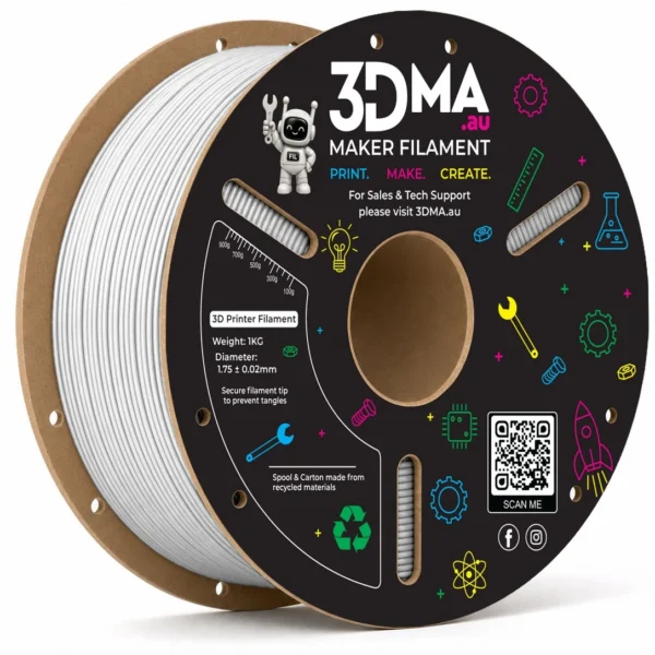 3DMA Silk PLA Arctic White 3D printer filament spool