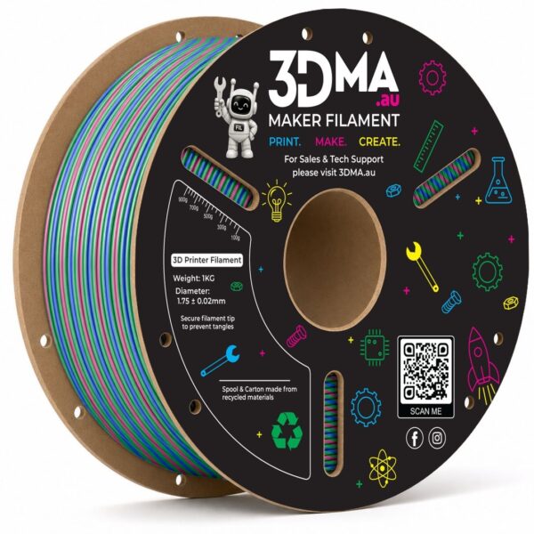 3DMA Tri-Silk PLA Green/Blue/Rose 3D printer filament spool
