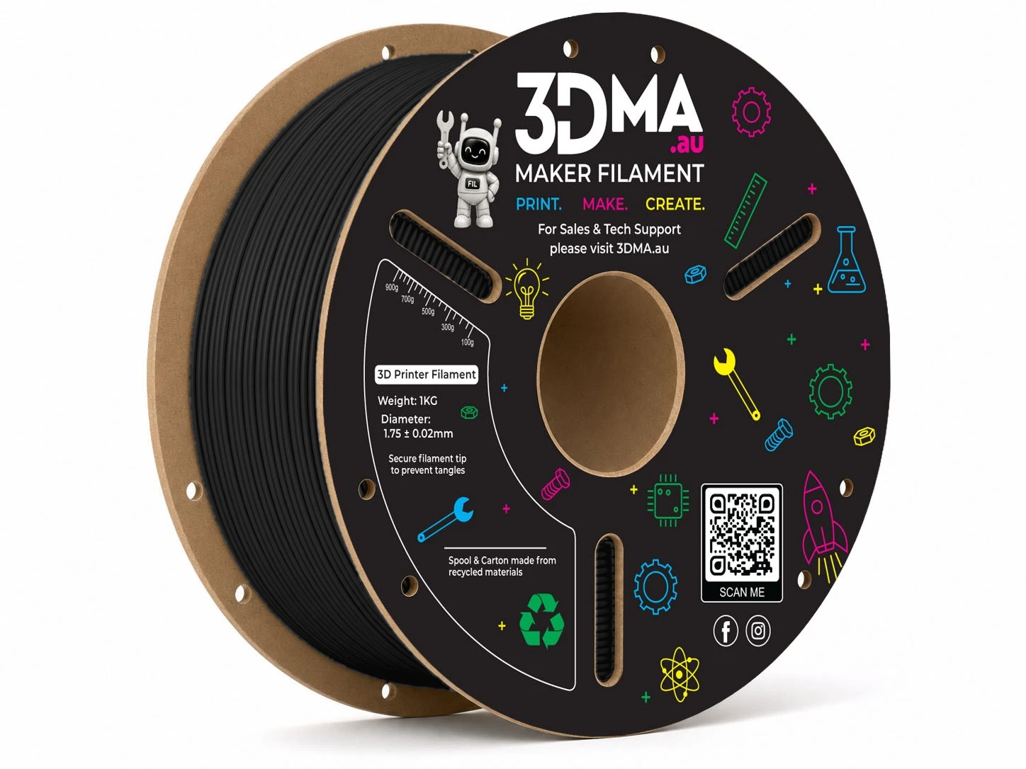3DMA Ultra PETG High Flow Black 3D printer filament spool