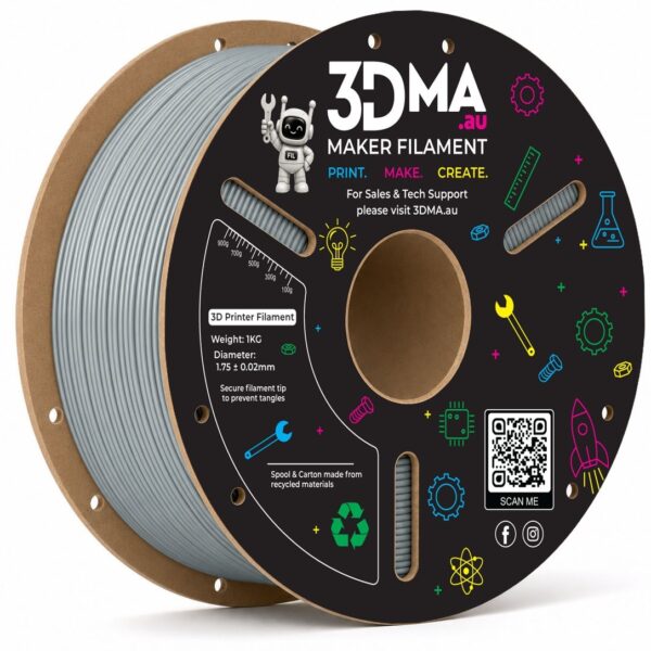 3DMA Ultra PLA+ High Flow Grey 3D printer filament spool