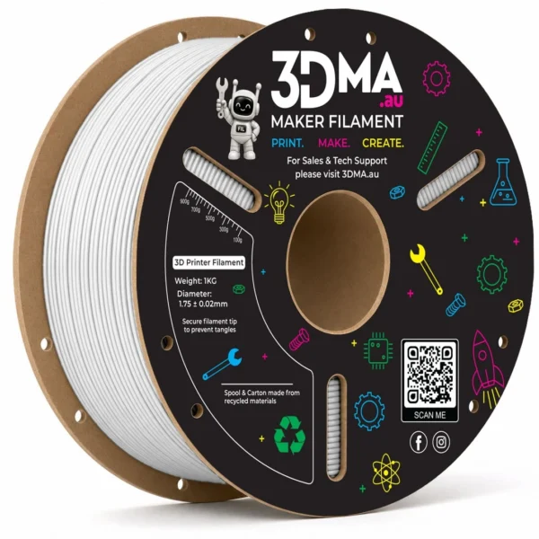 3DMA Ultra PLA+ High Flow White 3D printer filament spool
