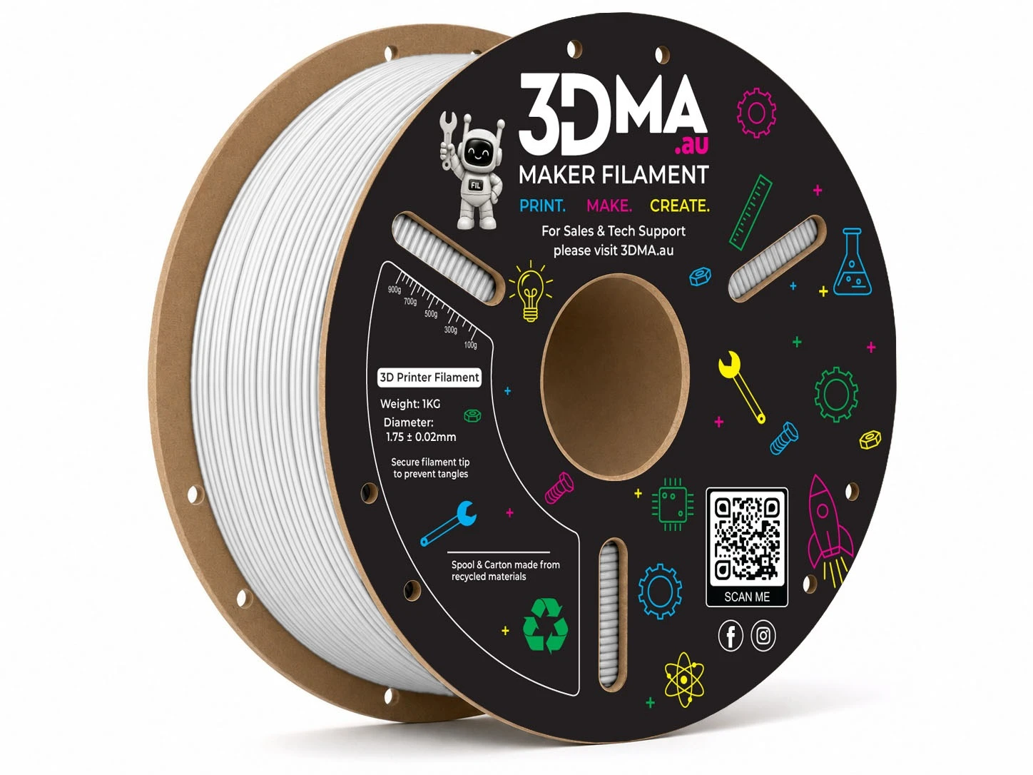3DMA 3DMA - Ultra PLA+ High Flow - White - 1.75 mm - 1000 g