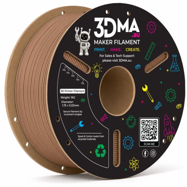 3DMA Wood-Filled PLA Redgum 3D printer filament spool