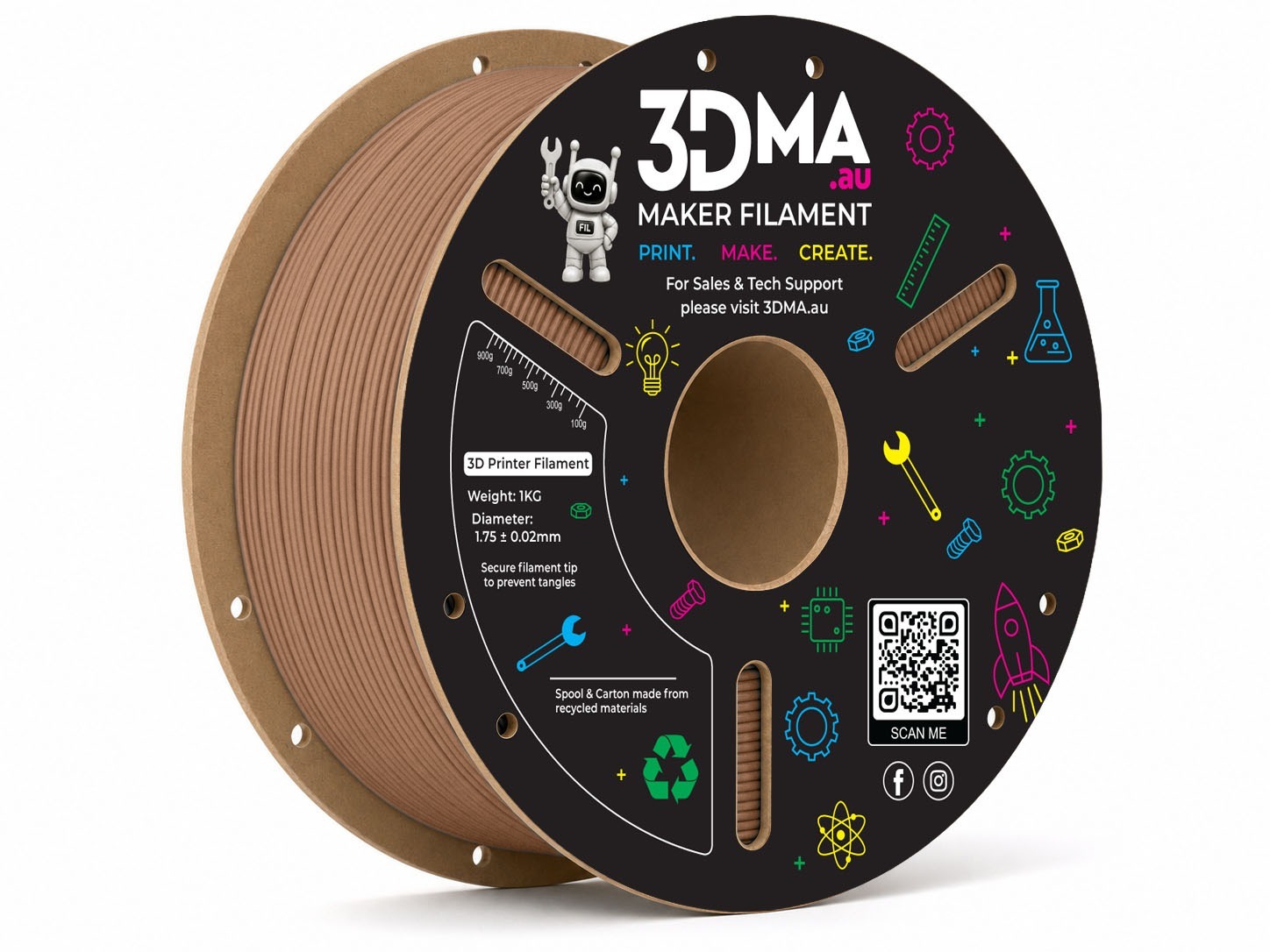3DMA 3DMA - Wood-Filled PLA - Redgum - 1.75 mm - 1000 g