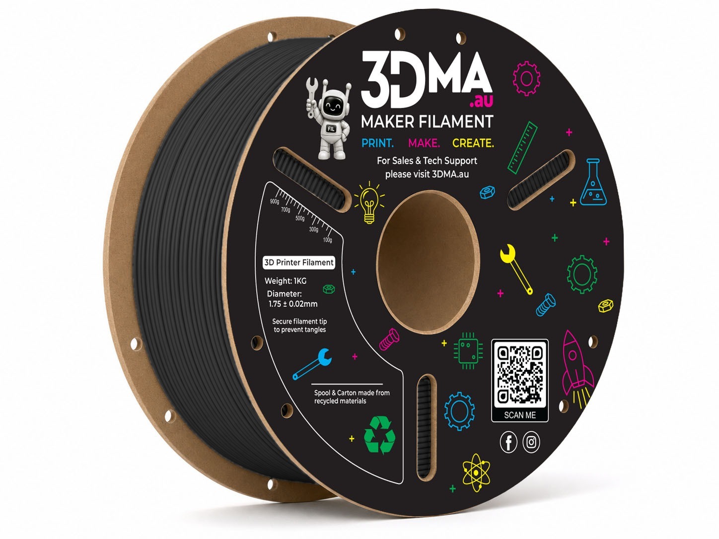3DMA 3DMA - Matte PETG - Black - 1.75 mm - 1000 g
