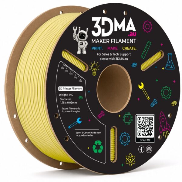 3DMA Matte PETG 3D Printer Filament 1.75mm 1kg - Yellow